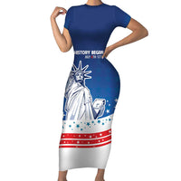 History Began 4th of July Personalized Family Matching Short Sleeve Bodycon Dress and Hawaiian Shirt Statue of Liberty US Flag