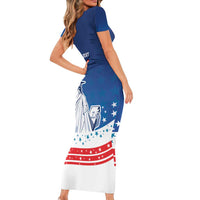 History Began 4th of July Personalized Family Matching Short Sleeve Bodycon Dress and Hawaiian Shirt Statue of Liberty US Flag