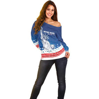 History Began 4th of July Personalized Off Shoulder Sweater Statue of Liberty US Flag