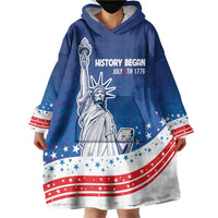History Began 4th of July Personalized Wearable Blanket Hoodie Statue of Liberty US Flag