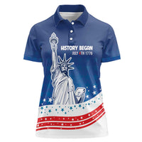 History Began 4th of July Personalized Women Polo Shirt Statue of Liberty US Flag