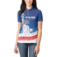 History Began 4th of July Personalized Women Polo Shirt Statue of Liberty US Flag