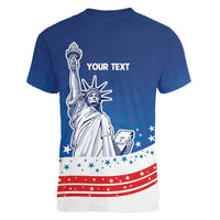 History Began 4th of July Personalized Women V-Neck T-Shirt Statue of Liberty US Flag