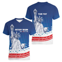 History Began 4th of July Personalized Women V-Neck T-Shirt Statue of Liberty US Flag