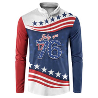 July 4th 1776 American Flag Vintage Personalized Button Sweatshirt USA Independence Day