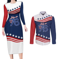 July 4th 1776 American Flag Vintage Personalized Couples Matching Long Sleeve Bodycon Dress and Long Sleeve Button Shirt USA Independence Day