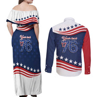 July 4th 1776 American Flag Vintage Personalized Couples Matching Off Shoulder Maxi Dress and Long Sleeve Button Shirt USA Independence Day