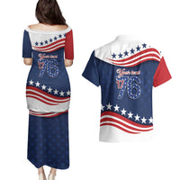 July 4th 1776 American Flag Vintage Personalized Couples Matching Puletasi and Hawaiian Shirt USA Independence Day