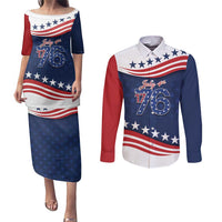July 4th 1776 American Flag Vintage Personalized Couples Matching Puletasi and Long Sleeve Button Shirt USA Independence Day