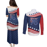 July 4th 1776 American Flag Vintage Personalized Couples Matching Puletasi and Long Sleeve Button Shirt USA Independence Day