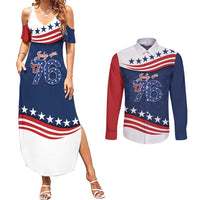 July 4th 1776 American Flag Vintage Personalized Couples Matching Summer Maxi Dress and Long Sleeve Button Shirt USA Independence Day