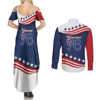July 4th 1776 American Flag Vintage Personalized Couples Matching Summer Maxi Dress and Long Sleeve Button Shirt USA Independence Day