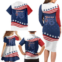 July 4th 1776 American Flag Vintage Personalized Family Matching Long Sleeve Bodycon Dress and Hawaiian Shirt USA Independence Day