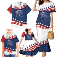 July 4th 1776 American Flag Vintage Personalized Family Matching Mermaid Dress and Hawaiian Shirt USA Independence Day
