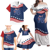 July 4th 1776 American Flag Vintage Personalized Family Matching Off Shoulder Maxi Dress and Hawaiian Shirt USA Independence Day