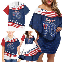 July 4th 1776 American Flag Vintage Personalized Family Matching Off Shoulder Short Dress and Hawaiian Shirt USA Independence Day