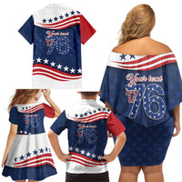 July 4th 1776 American Flag Vintage Personalized Family Matching Off Shoulder Short Dress and Hawaiian Shirt USA Independence Day