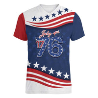 July 4th 1776 American Flag Vintage Personalized Women V-Neck T-Shirt USA Independence Day