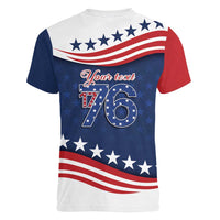 July 4th 1776 American Flag Vintage Personalized Women V-Neck T-Shirt USA Independence Day