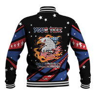 Personalized America History Began 4th of July Baseball Jacket Fire Bald Eagle US Flag