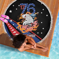 Personalized America History Began 4th of July Beach Blanket Fire Bald Eagle US Flag