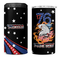 Personalized America History Began 4th of July 4 in 1 Can Cooler Tumbler Fire Bald Eagle US Flag
