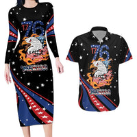 Personalized America History Began 4th of July Couples Matching Long Sleeve Bodycon Dress and Hawaiian Shirt Fire Bald Eagle US Flag