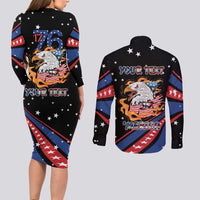 Personalized America History Began 4th of July Couples Matching Long Sleeve Bodycon Dress and Long Sleeve Button Shirt Fire Bald Eagle US Flag