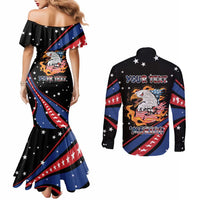 Personalized America History Began 4th of July Couples Matching Mermaid Dress and Long Sleeve Button Shirt Fire Bald Eagle US Flag