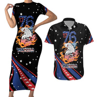 Personalized America History Began 4th of July Couples Matching Short Sleeve Bodycon Dress and Hawaiian Shirt Fire Bald Eagle US Flag