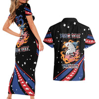 Personalized America History Began 4th of July Couples Matching Short Sleeve Bodycon Dress and Hawaiian Shirt Fire Bald Eagle US Flag