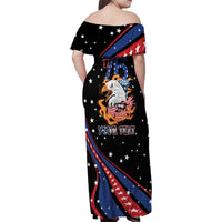 Personalized America History Began 4th of July Family Matching Off Shoulder Maxi Dress and Hawaiian Shirt Fire Bald Eagle US Flag