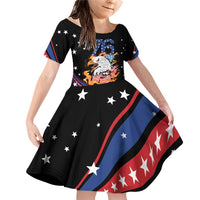 Personalized America History Began 4th of July Family Matching Off Shoulder Short Dress and Hawaiian Shirt Fire Bald Eagle US Flag