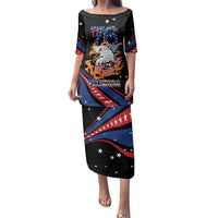 Personalized America History Began 4th of July Family Matching Puletasi and Hawaiian Shirt Fire Bald Eagle US Flag