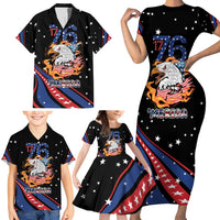Personalized America History Began 4th of July Family Matching Short Sleeve Bodycon Dress and Hawaiian Shirt Fire Bald Eagle US Flag