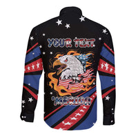 Personalized America History Began 4th of July Long Sleeve Button Shirt Fire Bald Eagle US Flag
