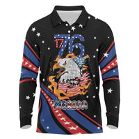 Personalized America History Began 4th of July Long Sleeve Polo Shirt Fire Bald Eagle US Flag