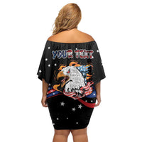 Personalized America History Began 4th of July Off Shoulder Short Dress Fire Bald Eagle US Flag