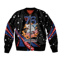 Personalized America History Began 4th of July Sleeve Zip Bomber Jacket Fire Bald Eagle US Flag