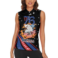 Personalized America History Began 4th of July Women Sleeveless Polo Shirt Fire Bald Eagle US Flag
