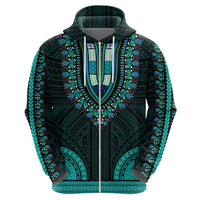 African Dashiki Hoodie With Polynesian Pattern - Teal - Wonder Print Shop