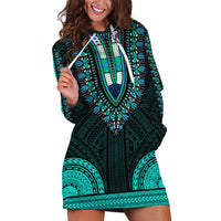 African Dashiki Hoodie Dress With Polynesian Pattern - Teal - Wonder Print Shop