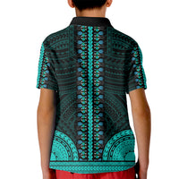 African Dashiki Kid Polo Shirt With Polynesian Pattern - Teal - Wonder Print Shop