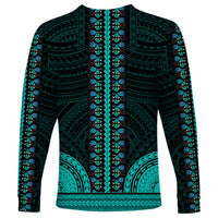 African Dashiki Long Sleeve Shirt With Polynesian Pattern - Teal - Wonder Print Shop