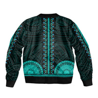 African Dashiki Sleeve Zip Bomber Jacket With Polynesian Pattern - Teal - Wonder Print Shop