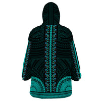 African Dashiki Wearable Blanket Hoodie With Polynesian Pattern - Teal - Wonder Print Shop