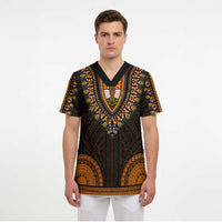 African Dashiki and Polynesian Pattern Scrub Top Gold