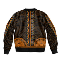 African Dashiki Sleeve Zip Bomber Jacket With Polynesian Pattern - Gold - Wonder Print Shop