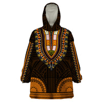 African Dashiki Wearable Blanket Hoodie With Polynesian Pattern - Gold - Wonder Print Shop