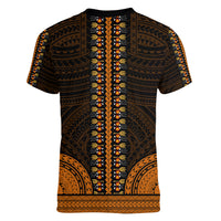 African Dashiki Women V Neck T Shirt With Polynesian Pattern - Gold - Wonder Print Shop